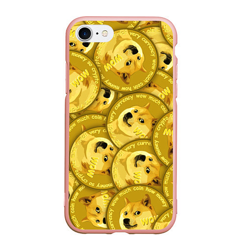 Чехол iPhone 7/8 матовый DOGECOIN DOGE ДОГИКОИН / 3D-Светло-розовый – фото 1