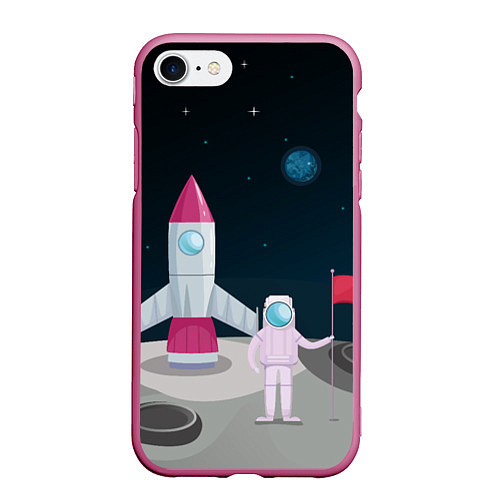 Чехол iPhone 7/8 матовый Астронавт покоряет космос / 3D-Малиновый – фото 1