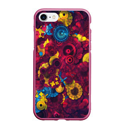 Чехол iPhone 7/8 матовый Цветы - шестеренки, цвет: 3D-малиновый