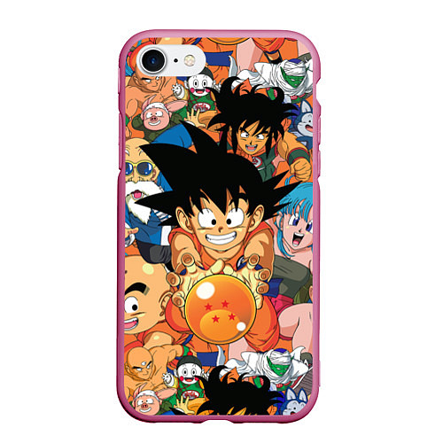 Чехол iPhone 7/8 матовый Dragon Ball главные герои / 3D-Малиновый – фото 1