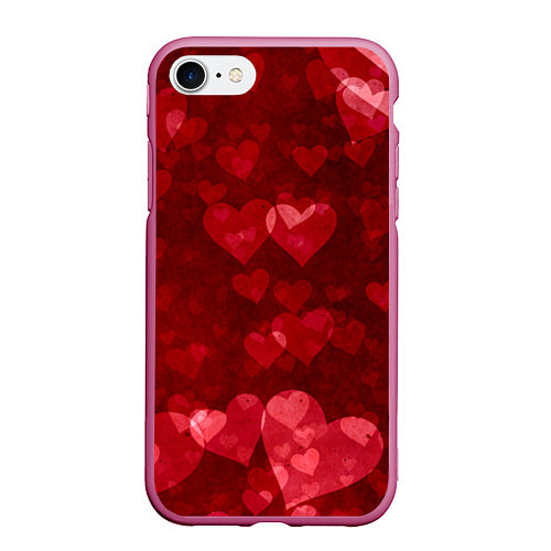 Чехол iPhone 7/8 матовый СЕРДЕЧКИ HEARTS Z / 3D-Малиновый – фото 1