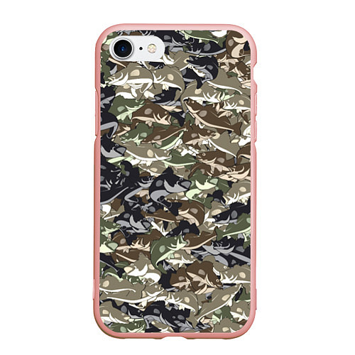 Чехол iPhone 7/8 матовый Камуфляж для рыбака / 3D-Светло-розовый – фото 1