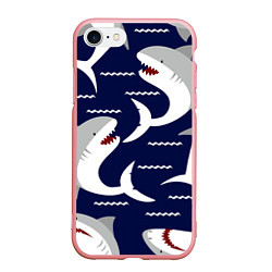 Чехол iPhone 7/8 матовый Акулы, цвет: 3D-баблгам