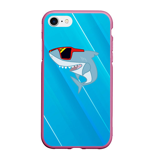 Чехол iPhone 7/8 матовый Акула в очках / 3D-Малиновый – фото 1