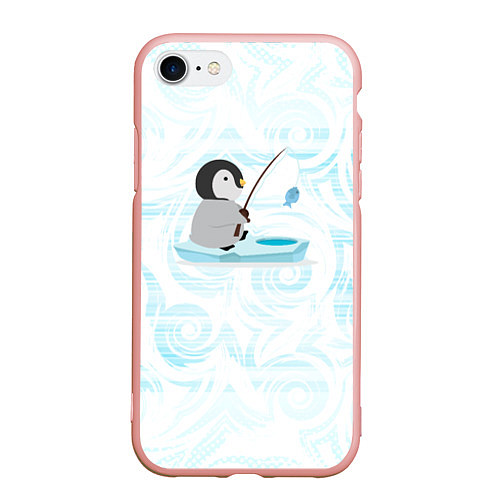 Чехол iPhone 7/8 матовый Пингвин рыбачит / 3D-Светло-розовый – фото 1