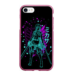 Чехол iPhone 7/8 матовый Атака Титанов, Микаса, цвет: 3D-малиновый