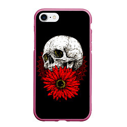 Чехол iPhone 7/8 матовый Череп и Красный Цветок Skull