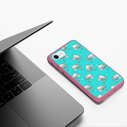 Чехол iPhone 7/8 матовый Котики и рыбки, цвет: 3D-малиновый — фото 2
