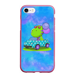 Чехол iPhone 7/8 матовый Динозаврик в машине, цвет: 3D-малиновый