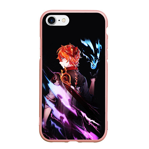 Чехол iPhone 7/8 матовый ТАРТАЛЬЯ - GENSHIN IMPACT NEON / 3D-Светло-розовый – фото 1