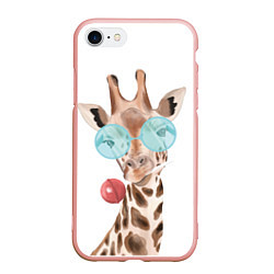 Чехол iPhone 7/8 матовый Жираф в очках, цвет: 3D-светло-розовый