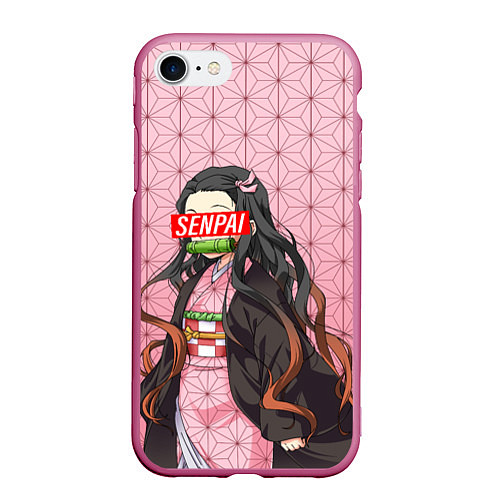 Чехол iPhone 7/8 матовый SENPAI NEZUKO НЕЗУКО ПАТТЕРН / 3D-Малиновый – фото 1