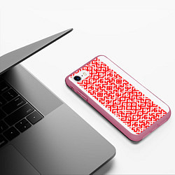 Чехол iPhone 7/8 матовый Славянские узоры, цвет: 3D-малиновый — фото 2