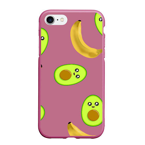 Чехол iPhone 7/8 матовый Банан и Авокадо / 3D-Малиновый – фото 1