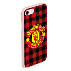 Чехол iPhone 7/8 матовый Манчестер Юнайтед фон в клетку, цвет: 3D-светло-розовый — фото 2