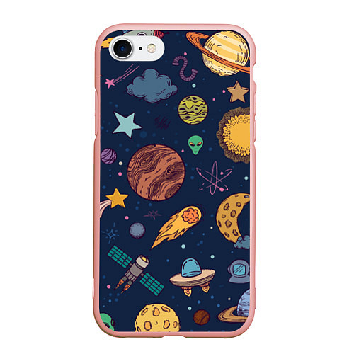 Чехол iPhone 7/8 матовый Космический мир / 3D-Светло-розовый – фото 1