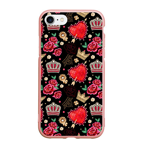 Чехол iPhone 7/8 матовый Корона и розы / 3D-Светло-розовый – фото 1