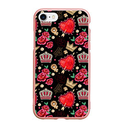 Чехол iPhone 7/8 матовый Корона и розы, цвет: 3D-светло-розовый