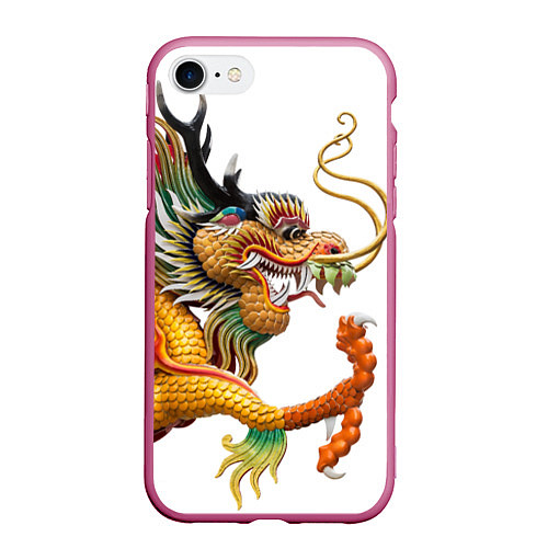 Чехол iPhone 7/8 матовый Желтый китайский дракон 3D / 3D-Малиновый – фото 1