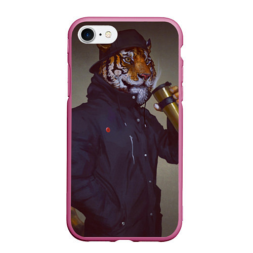 Чехол iPhone 7/8 матовый Тигр На Стиле / 3D-Малиновый – фото 1
