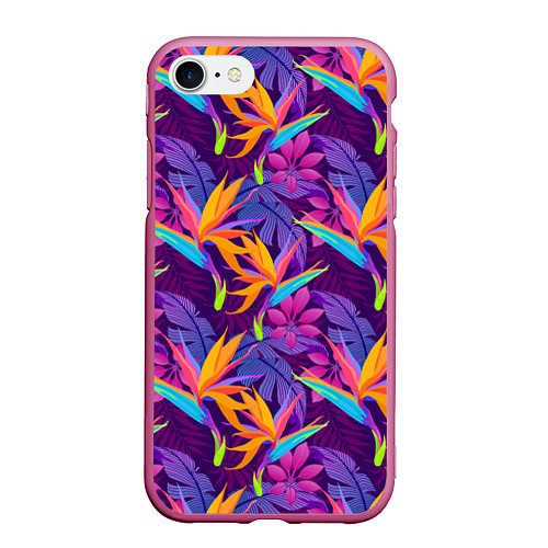 Чехол iPhone 7/8 матовый Тропические листья / 3D-Малиновый – фото 1