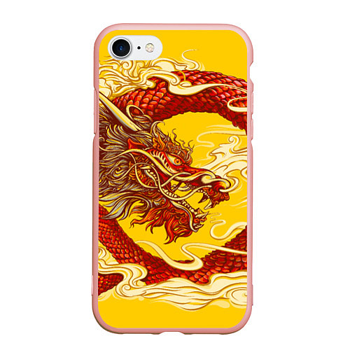 Чехол iPhone 7/8 матовый Китайский Дракон, China Dragon / 3D-Светло-розовый – фото 1