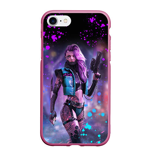 Чехол iPhone 7/8 матовый CYBERPUNK 2077 NEON КИБЕРПАНК НЕОН Z / 3D-Малиновый – фото 1