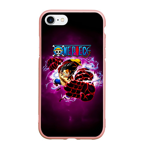 Чехол iPhone 7/8 матовый Атака резинового Луффи One Piece / 3D-Светло-розовый – фото 1