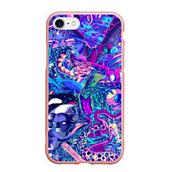 Чехол iPhone 7/8 матовый Неоновые Звери, цвет: 3D-светло-розовый