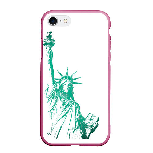Чехол iPhone 7/8 матовый Статуя Свободы / 3D-Малиновый – фото 1