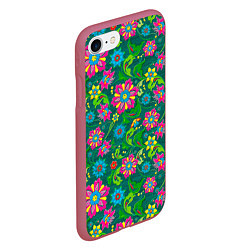 Чехол iPhone 7/8 матовый Поле разноцветных цветков, цвет: 3D-малиновый — фото 2