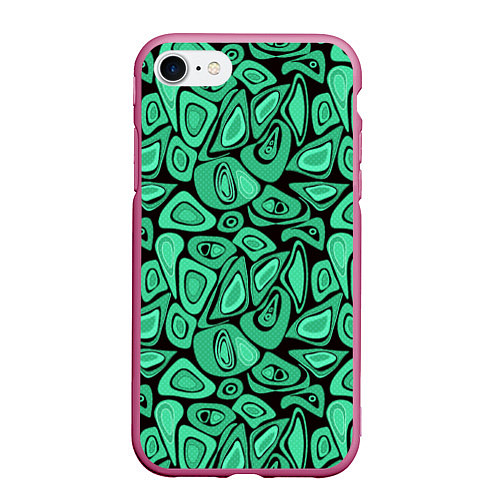 Чехол iPhone 7/8 матовый Зеленый абстрактный узор / 3D-Малиновый – фото 1