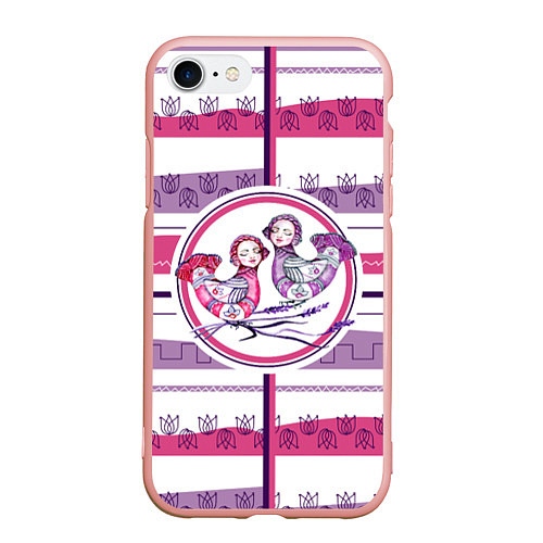 Чехол iPhone 7/8 матовый Птички Сирин Близнецы / 3D-Светло-розовый – фото 1