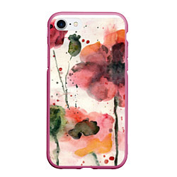Чехол iPhone 7/8 матовый Акварельные маки,брызги краски, цвет: 3D-малиновый