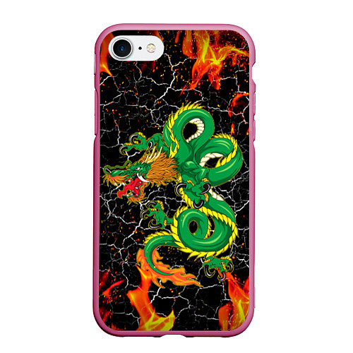 Чехол iPhone 7/8 матовый Дракон Огонь Dragon Fire / 3D-Малиновый – фото 1