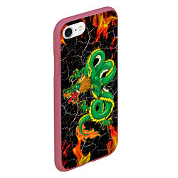 Чехол iPhone 7/8 матовый Дракон Огонь Dragon Fire, цвет: 3D-малиновый — фото 2