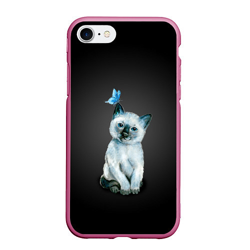 Чехол iPhone 7/8 матовый Тайский котенок с бабочкой / 3D-Малиновый – фото 1
