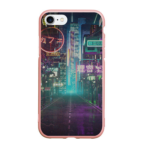 Чехол iPhone 7/8 матовый Neon Tokyo / 3D-Светло-розовый – фото 1