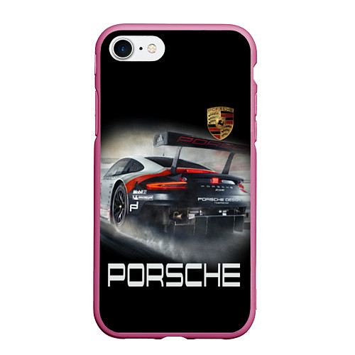 Чехол iPhone 7/8 матовый PORSHE / 3D-Малиновый – фото 1