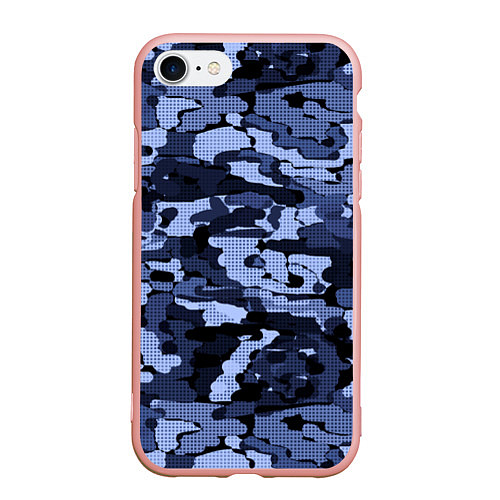 Чехол iPhone 7/8 матовый Синий камуфляж в клетку / 3D-Светло-розовый – фото 1