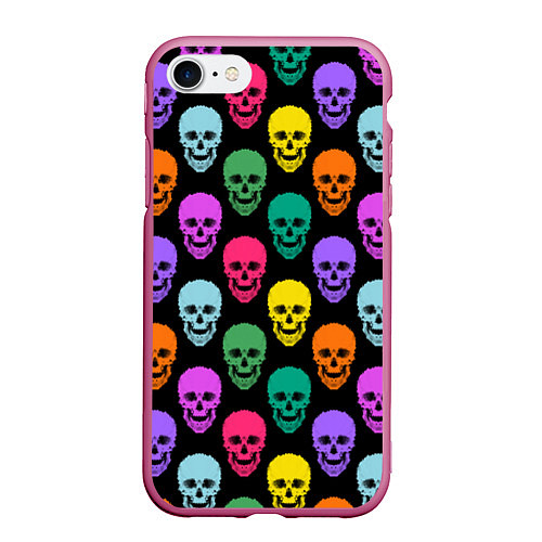 Чехол iPhone 7/8 матовый Разноцветные черепа Готика / 3D-Малиновый – фото 1