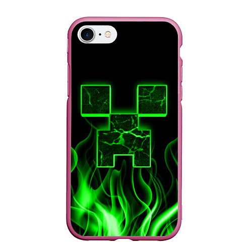 Чехол iPhone 7/8 матовый MINECRAFT TEXTURE FIRE / 3D-Малиновый – фото 1