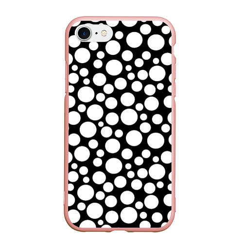 Чехол iPhone 7/8 матовый Черно-белый горох / 3D-Светло-розовый – фото 1