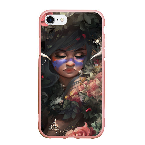 Чехол iPhone 7/8 матовый Суккуб Демонесса в цветах / 3D-Светло-розовый – фото 1