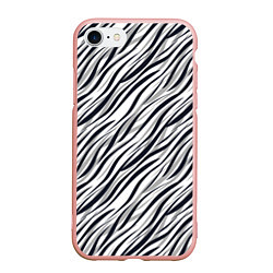Чехол iPhone 7/8 матовый Черно-белый полосатый тигровый, цвет: 3D-светло-розовый
