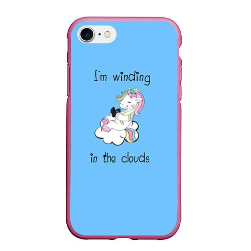 Чехол iPhone 7/8 матовый Единорог на облаке / 3D-Малиновый – фото 1