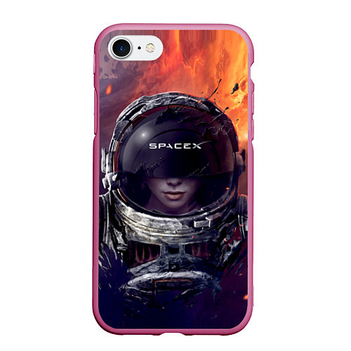 Чехол iPhone 7/8 матовый Space X Elon Musk / 3D-Малиновый – фото 1
