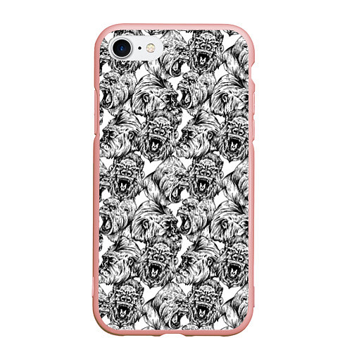 Чехол iPhone 7/8 матовый Злые Гориллы - Паттерн / 3D-Светло-розовый – фото 1