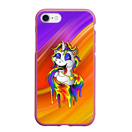 Чехол iPhone 7/8 матовый Единорог Unicorn Rainbow Z / 3D-Малиновый – фото 1