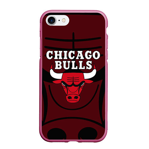 Чехол iPhone 7/8 матовый CHICAGO BULLS ЧИКАГО БУЛЛС НА ФОНЕ / 3D-Малиновый – фото 1